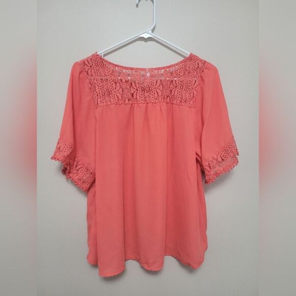 Xhilaration Coral Pink Lace Peasant Blouse Women's Size Medium - Picture 4 of 4